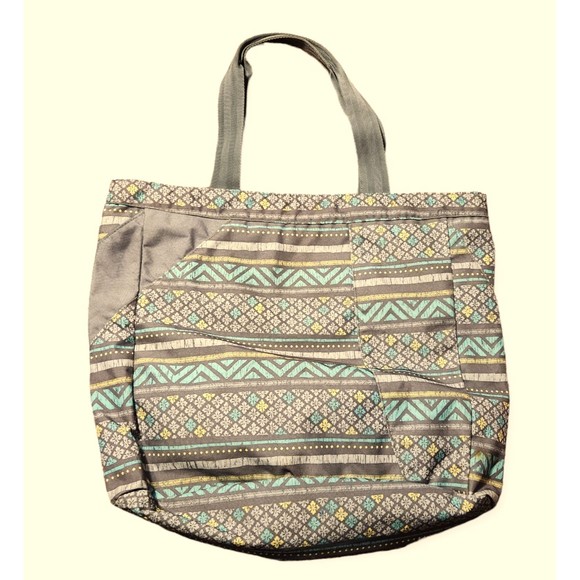 Dakine Layla Tote Bag Green Gray Print Zippered Closure Large 15" X 15" - Picture 2 of 6